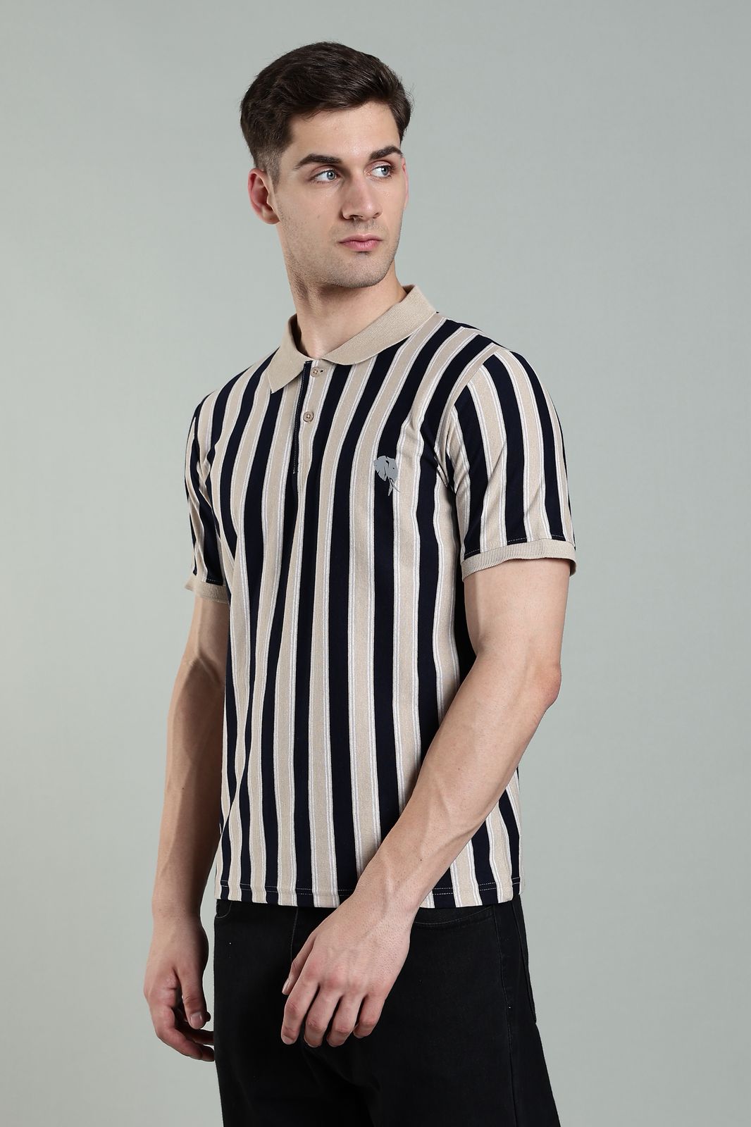 PR3 SS 007 || Navy Stripes || 100% Cotton Polo T-Shirt