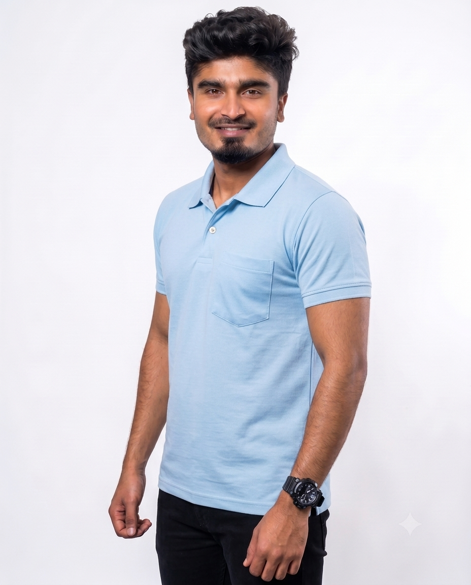 PL008 Sky Blue 100% Cotton Polo T-Shirt