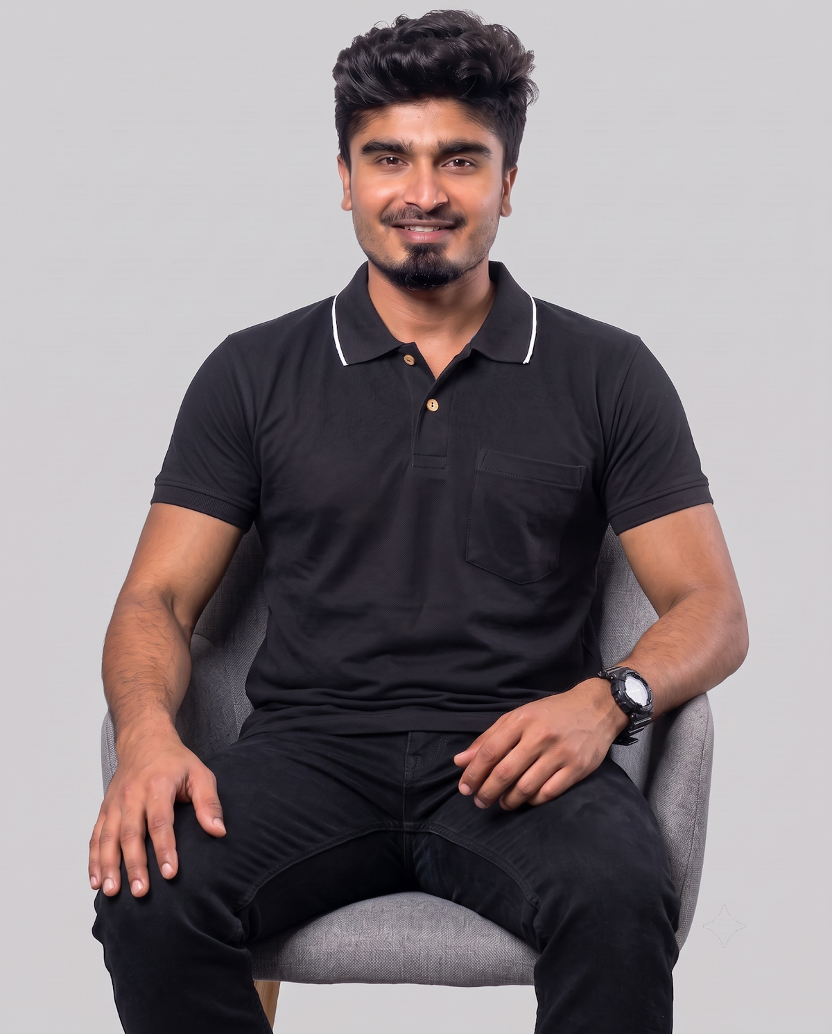 PL004 Black 100% Cotton Polo T-Shirt