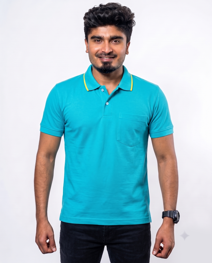 PL018 Blue Green 100% Cotton Polo T-Shirt