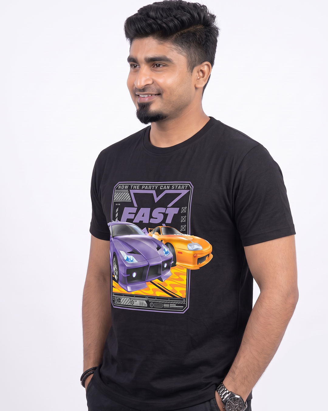 RHS39 Fastcar-Voiled Round Neck Half Sleeve