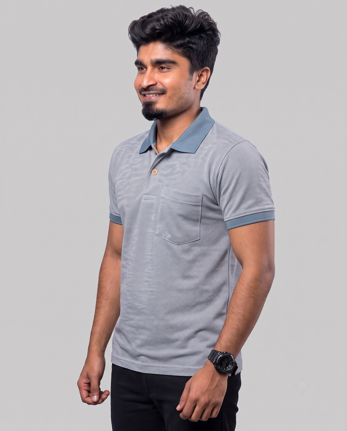PL011 Grey Melange 100% Cotton Polo T-Shirt