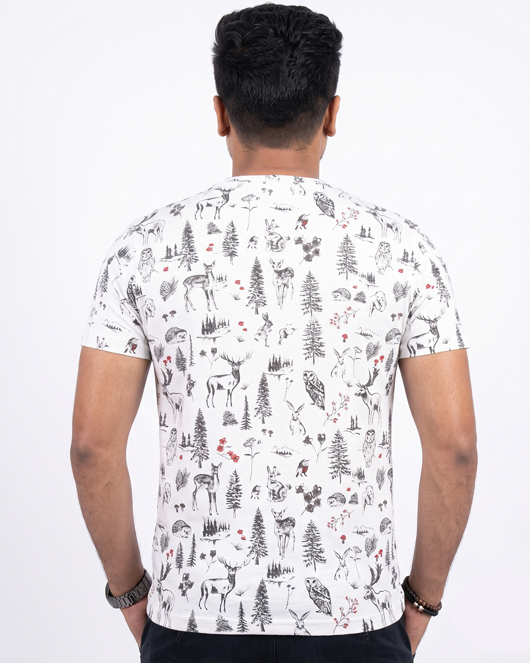 RHS66 Wild Life White Round Neck Half Sleeve