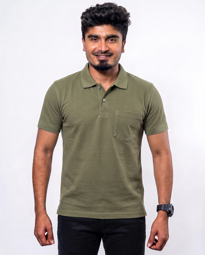 PL003 Olive Green 100% Cotton Polo T-Shirt