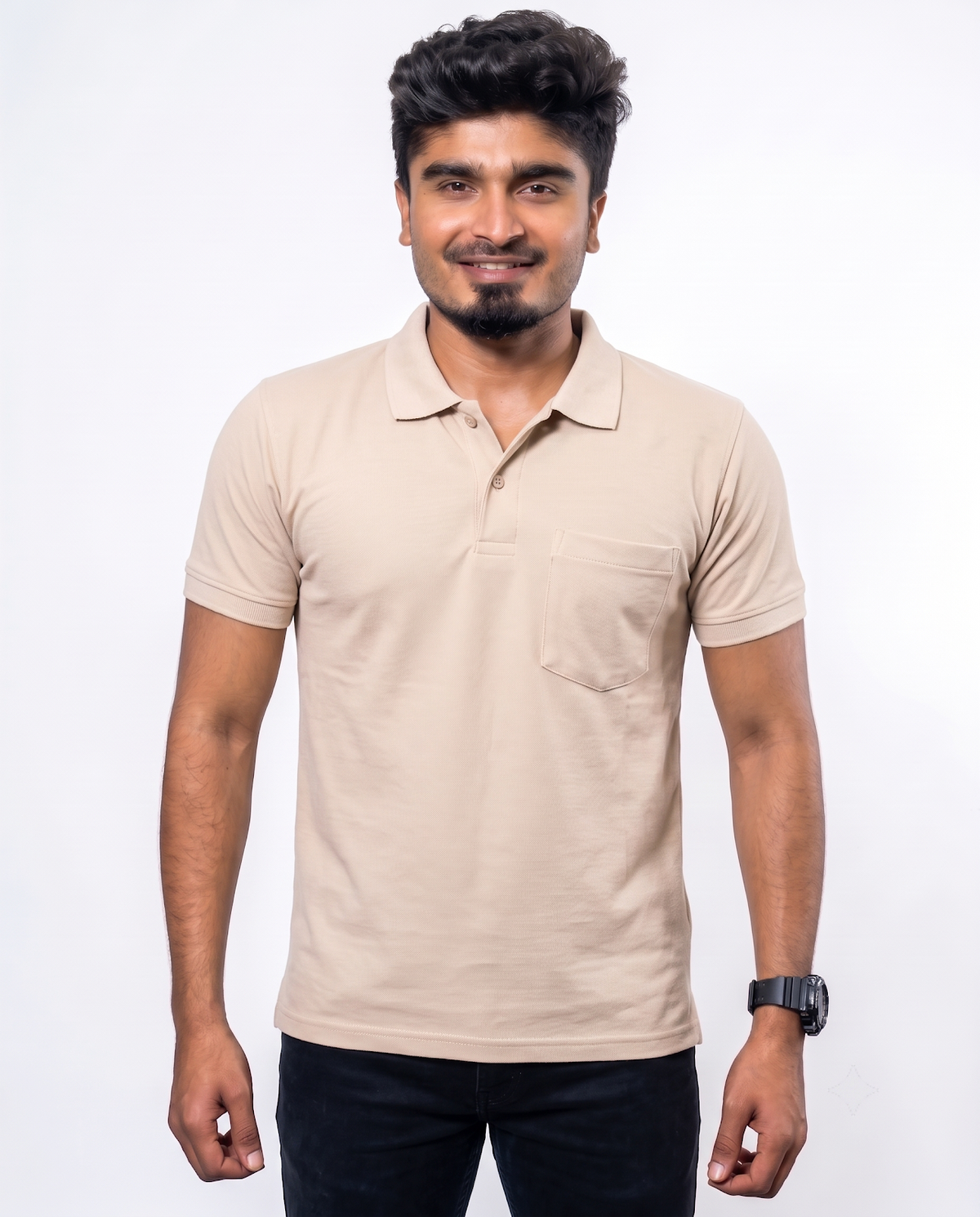PL014 Warm Beige 100% Cotton Polo T-Shirt