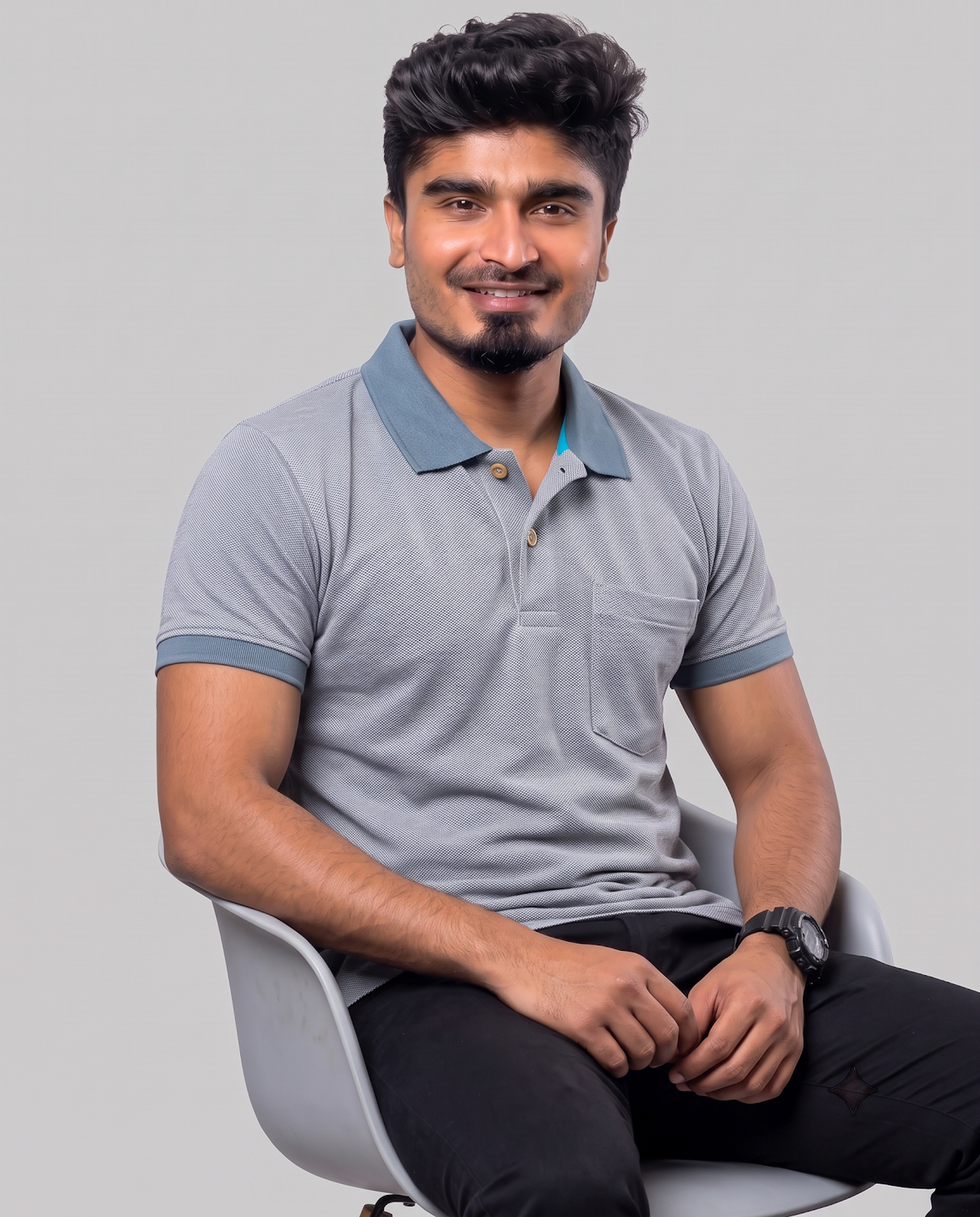 PL011 Grey Melange 100% Cotton Polo T-Shirt