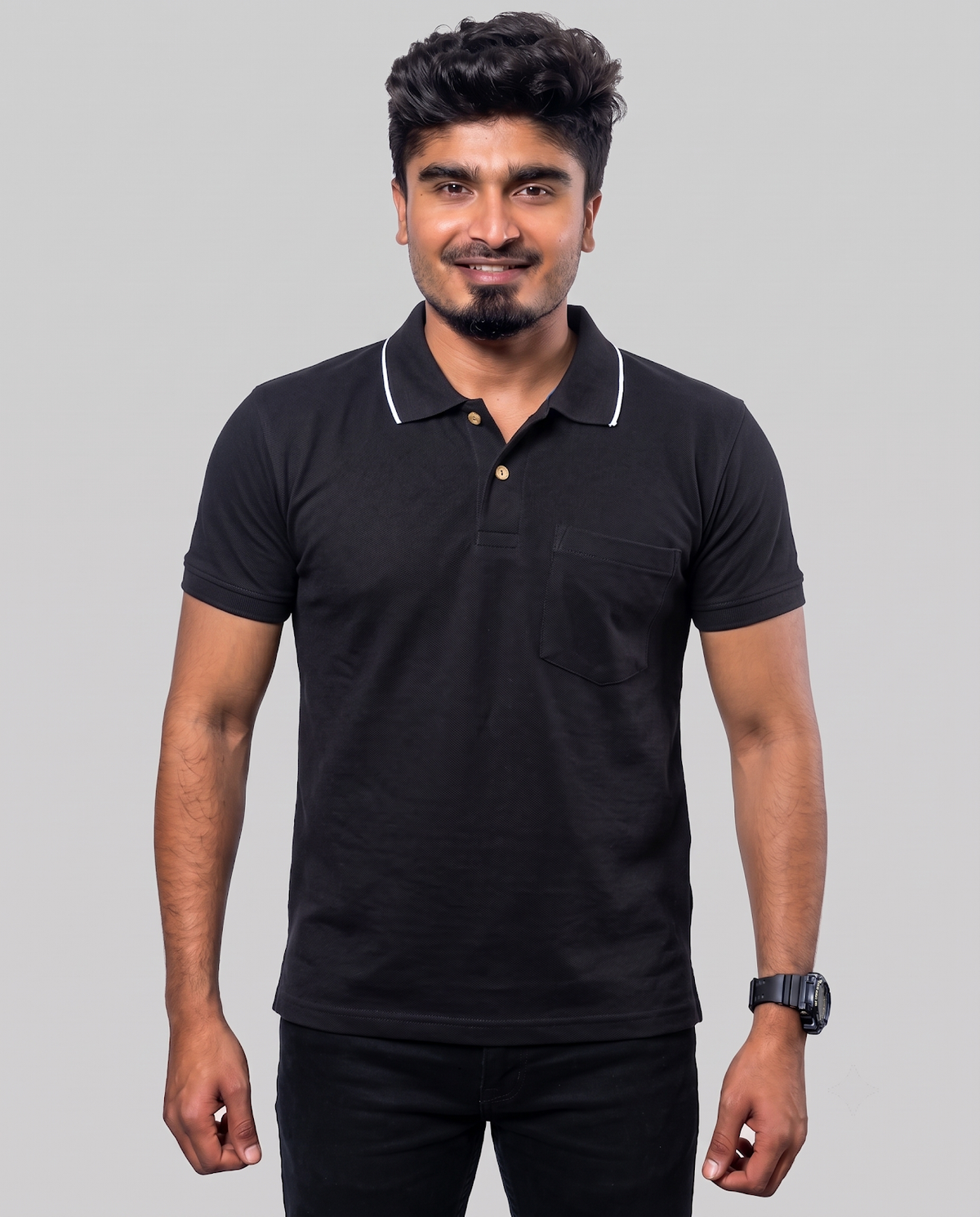 PL004 Black 100% Cotton Polo T-Shirt