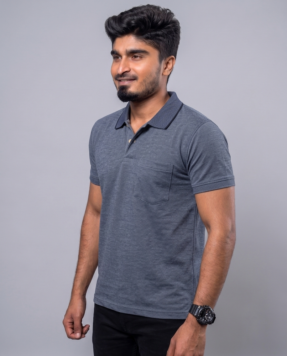 PL006 Denim Blue 100% Cotton Polo T-Shirt