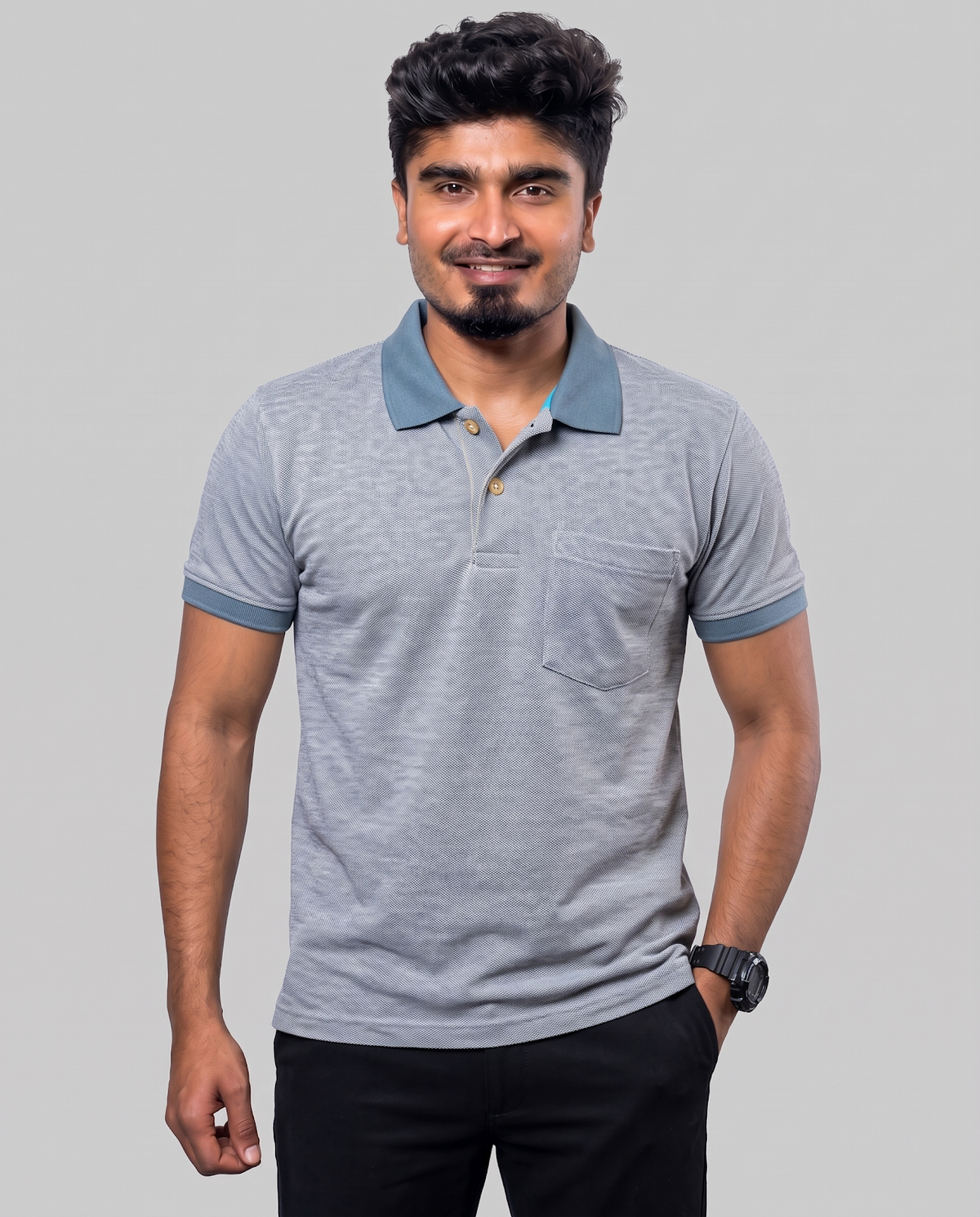 PL011 Grey Melange 100% Cotton Polo T-Shirt