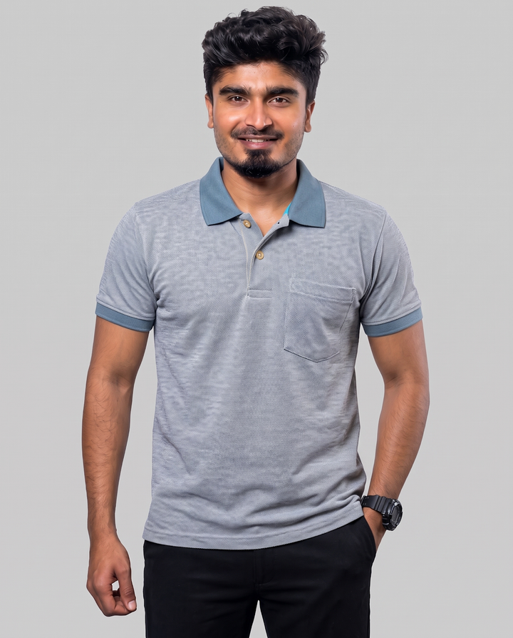PL011 Grey Melange 100% Cotton Polo T-Shirt