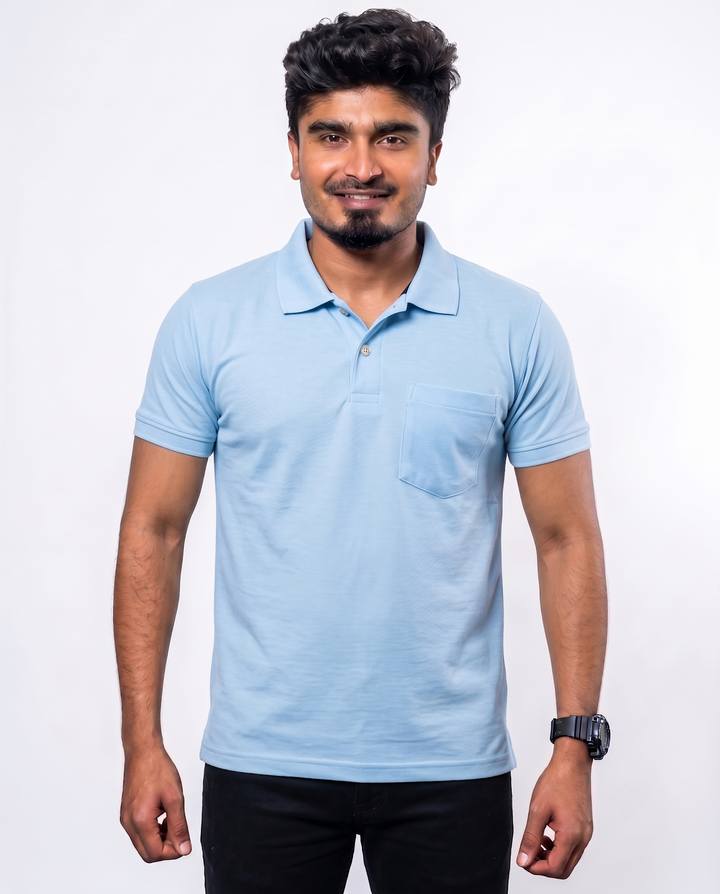 PL008 Sky Blue 100% Cotton Polo T-Shirt