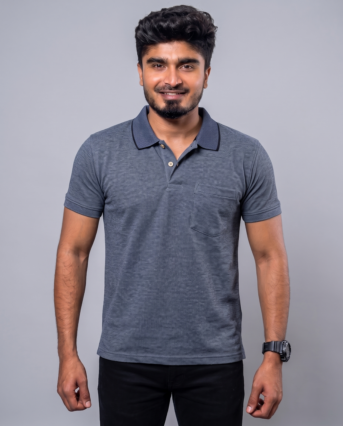 PL006 Denim Blue 100% Cotton Polo T-Shirt
