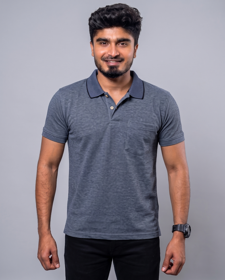 PL006 Denim Blue 100% Cotton Polo T-Shirt