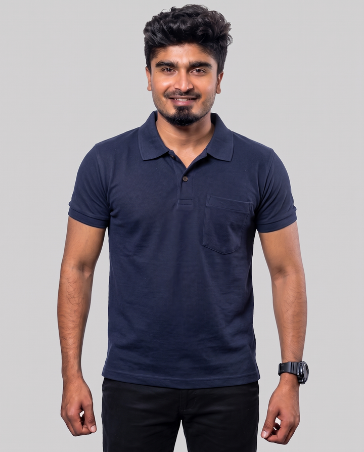 PL002 Dark Blue 100% Cotton Polo T-Shirt