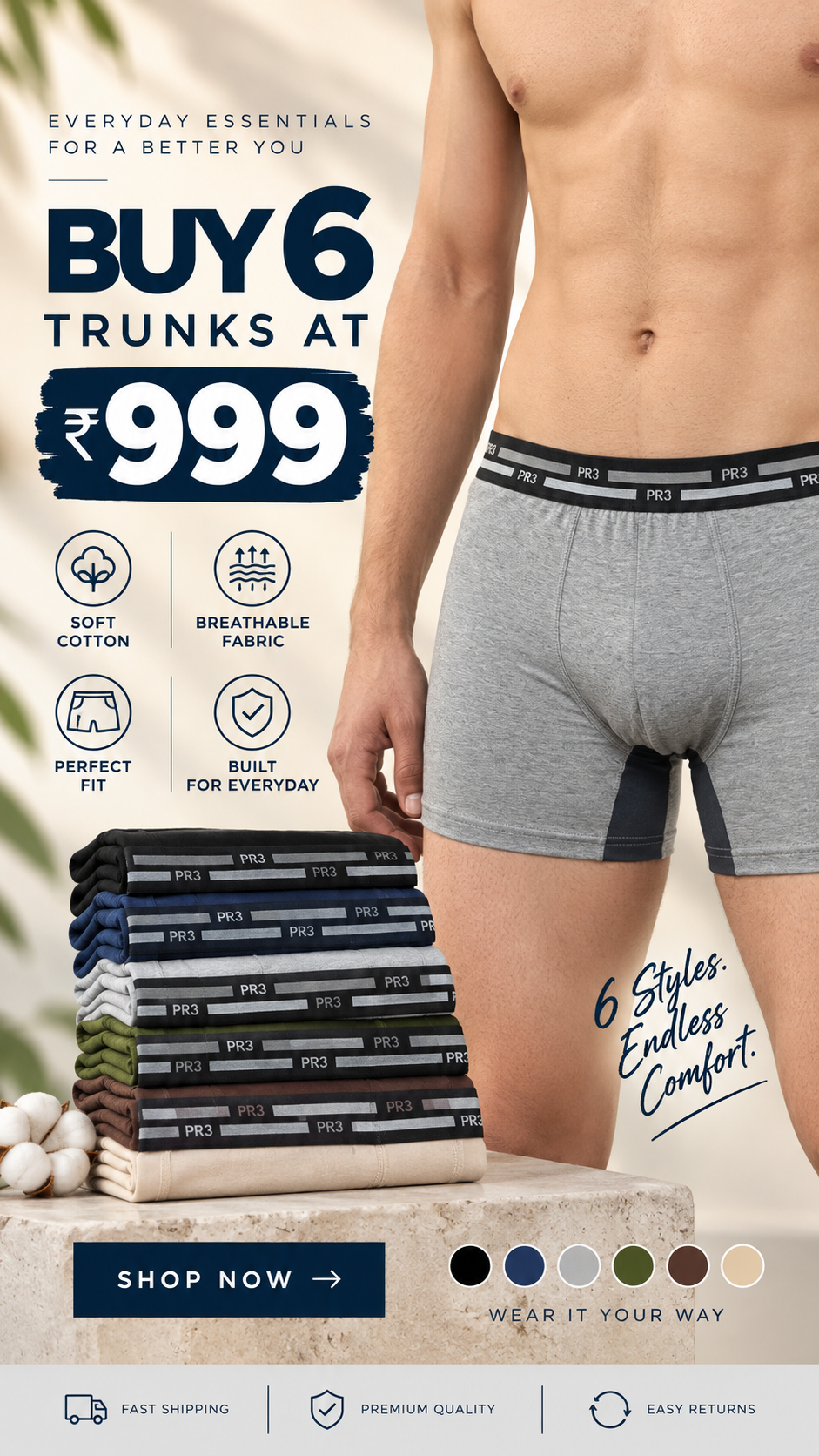 Men Trunk – Buy 6 @ 999 Combo – ( 6 unique Shades)