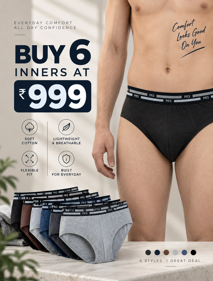 Men Brief – Buy 6 @ 999 Combo – ( 6 unique Shades)