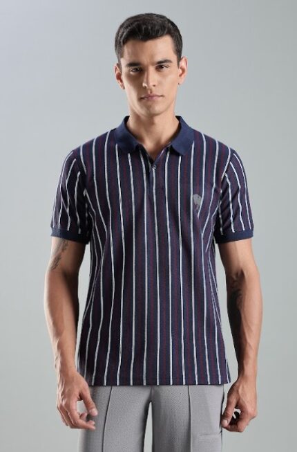 PR42 || Navy Stripes || 100% Cotton Polo T-Shirt