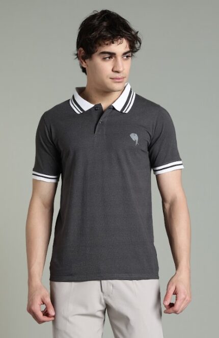 PR3 SS 006 || Charcoal Melange || 100% Cotton Polo T-Shirt