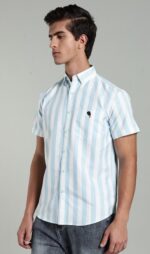 LS 02 || Blue Stripes || Half Sleeve Shirts || 100% Cotton - Image 2