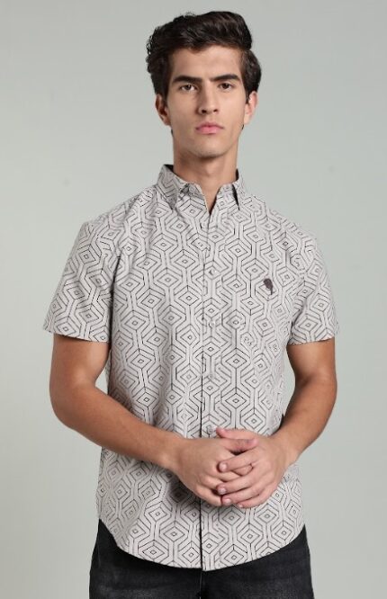 LS 02 || Grey Print  || Half Sleeve Shirts || 100% Cotton