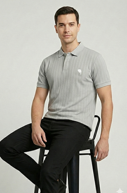 PR45 || Dobby Grey || 100% Cotton Polo T-Shirt