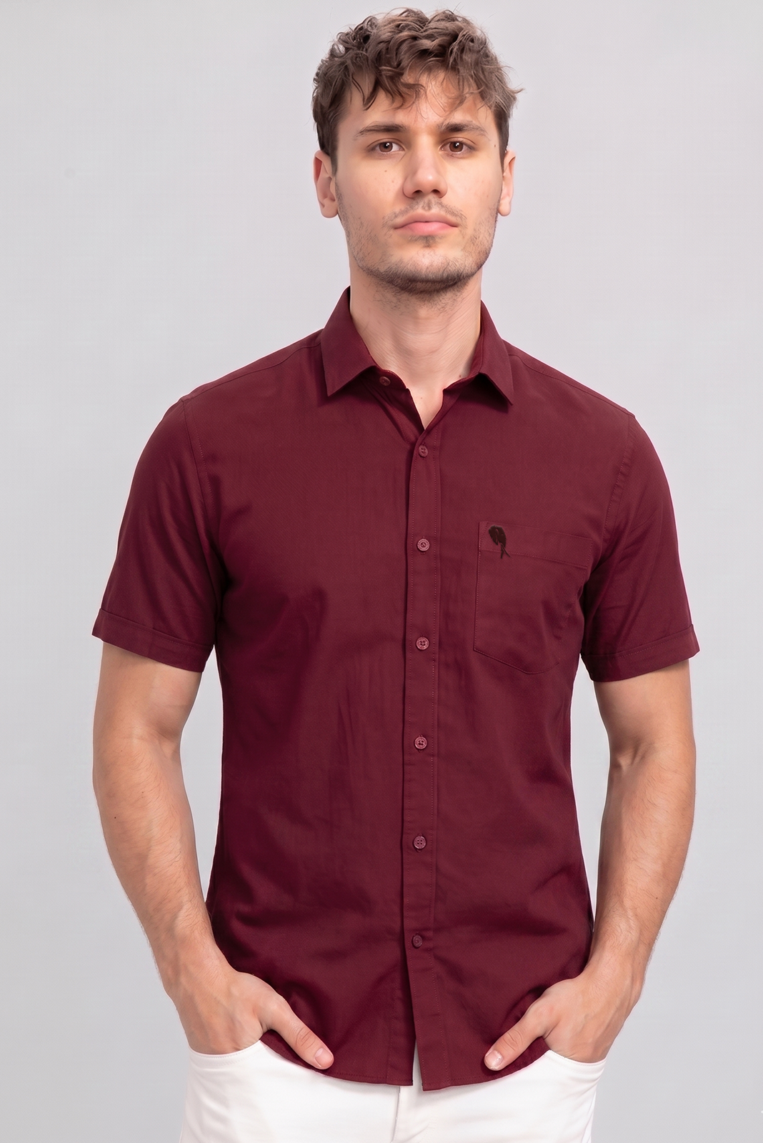 0008 (2) LS05 || Maroon || Half Sleeve Shirts - Image 1